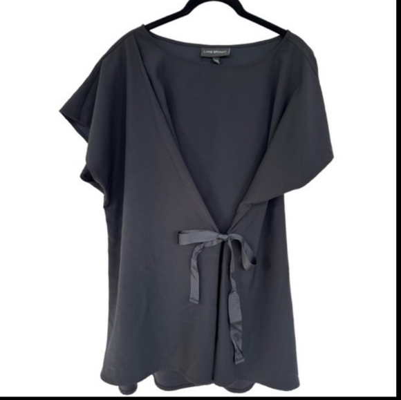 Lane Bryant Shirt Short Sleeve Blouse Black Ties In Front With Ribbon Size 14/16 - Picture 10 of 10